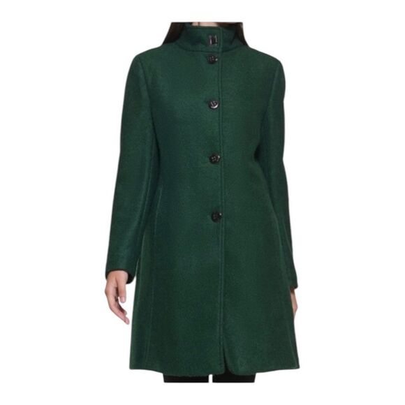 Calvin Klein Petite Stand-Collar Walker Coat Emerald Green Medium PM NWOT - Picture 1 of 11